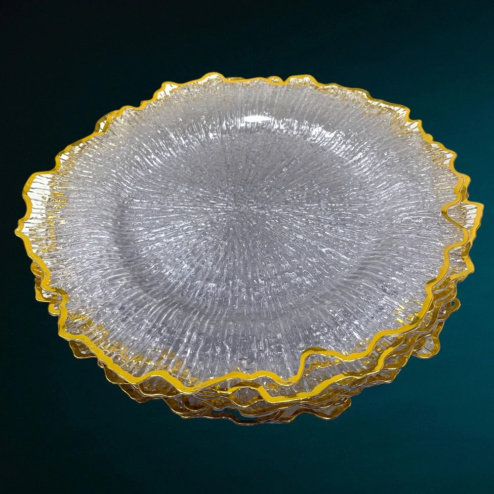 Lot 11 x Clear Acrylic Charger Plates Gold Trim Scalloped Edge 12